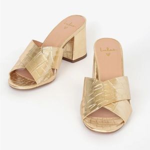 Lulu's Shiny Gold Croc Mules